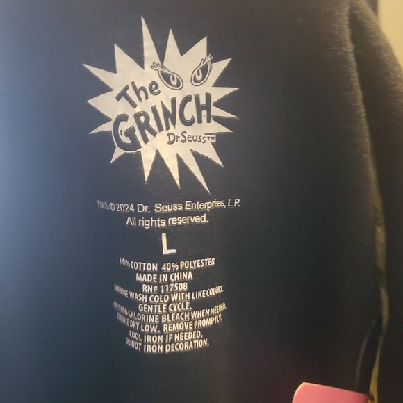 THE GRINCH Dr. Seuss Long-Sleeve Zip Up Hoodie Jacket Black Size L NWT - Picture 6 of 6